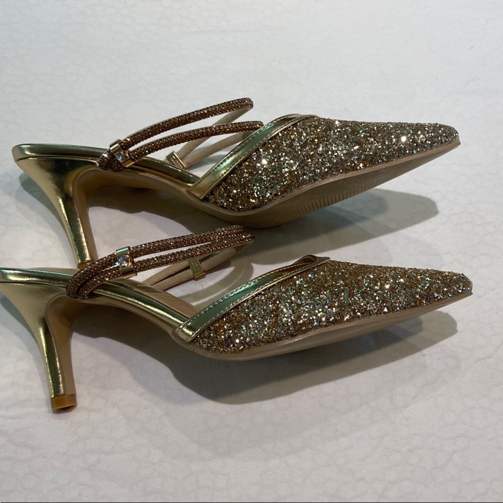 Gold Glitter Heels with Metallic Strap - Picture 3 of 6